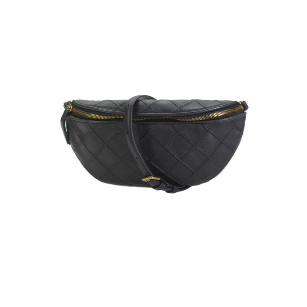 Quince Womens Leather Quilted Zipper Closure Shoulder Handbag Black